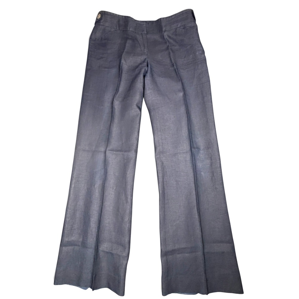 J.Crew Baird McNutt Irish Linen Favorite Fit Wide Leg Pants Navy Blue 12T